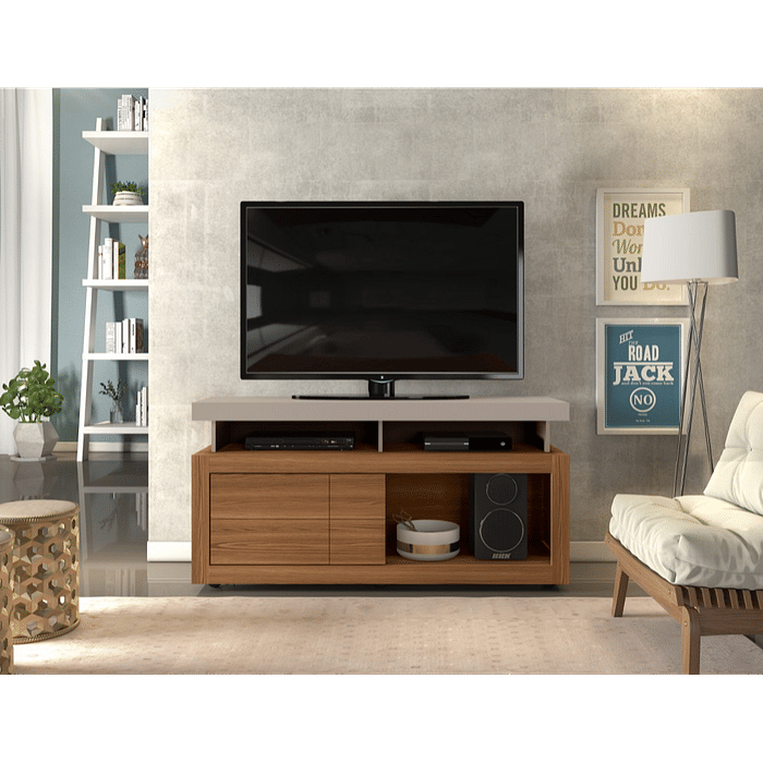 Rack para Sala TV até 55 Polegadas Verano Griz/Carvalho Nobre - DJ Móveis