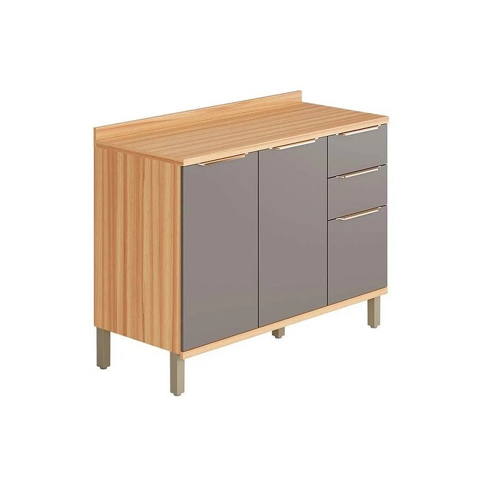 Balcão de Cozinha 100% MDF Sauvignon 2 Portas e 3 Gavetas p/ Pia c/Tampo 120cm Amendoa/Chumbo - Ronipa