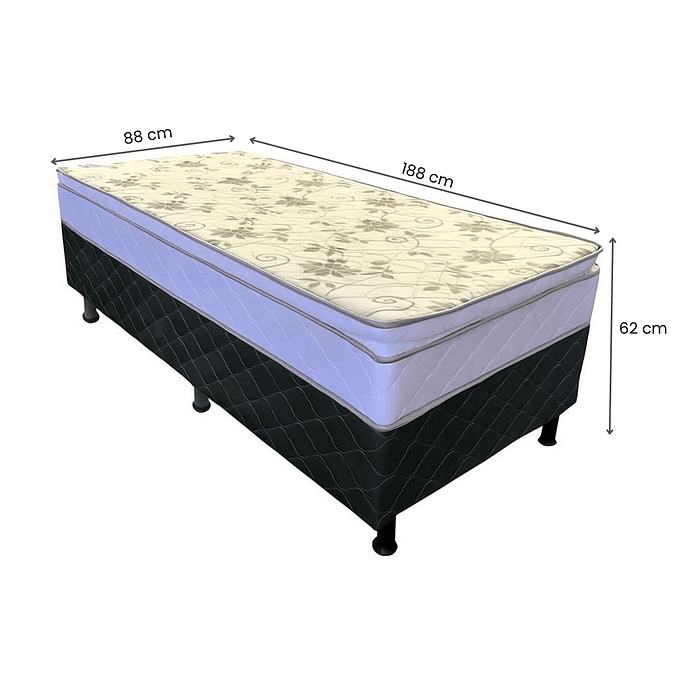 Cama Box Solteiro Conjugada 88x188x62 Malu Charm Preto