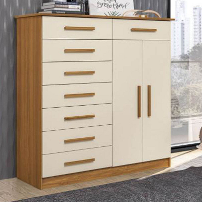 Cômoda para Quarto 8 Gavetas com Sapateira Albatroz New Verona Carvalho/Off White