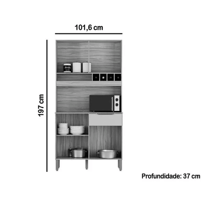 Armário de Cozinha Kit 4 Portas 1 Gaveta 100% MDF  Ronipa Moscato Amendoa/Chumbo
