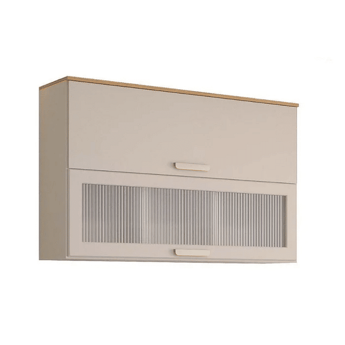 Armário Aéreo Bella 120cm 2 Portas Basculantes com Vidro, Off White/Freijó - MGM