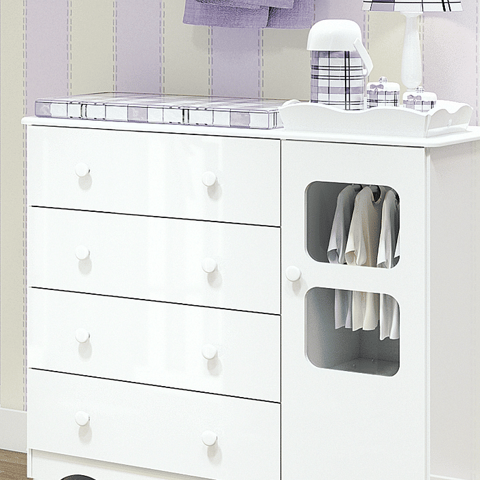 Cômoda Uli 100% MDF, 1 porta e 4 Gavetas Branco - Peroba 