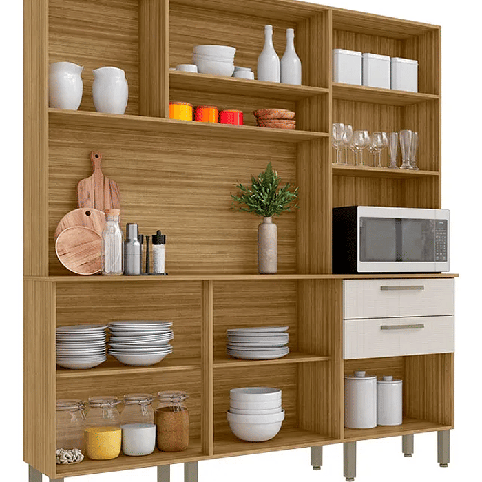 Armário de Cozinha Kit 6 Portas 2 Gavetas Ferrara Kits Paraná Freijo/Soft