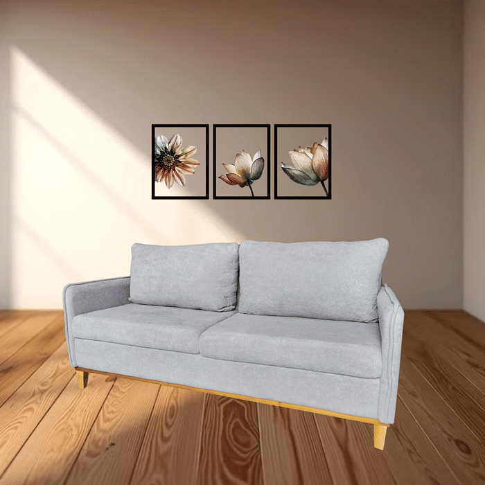 Sofá Tóquio 3 Lugares com Pés e Base em Madeira de Eucalipto, Cinza - Malu Estofados