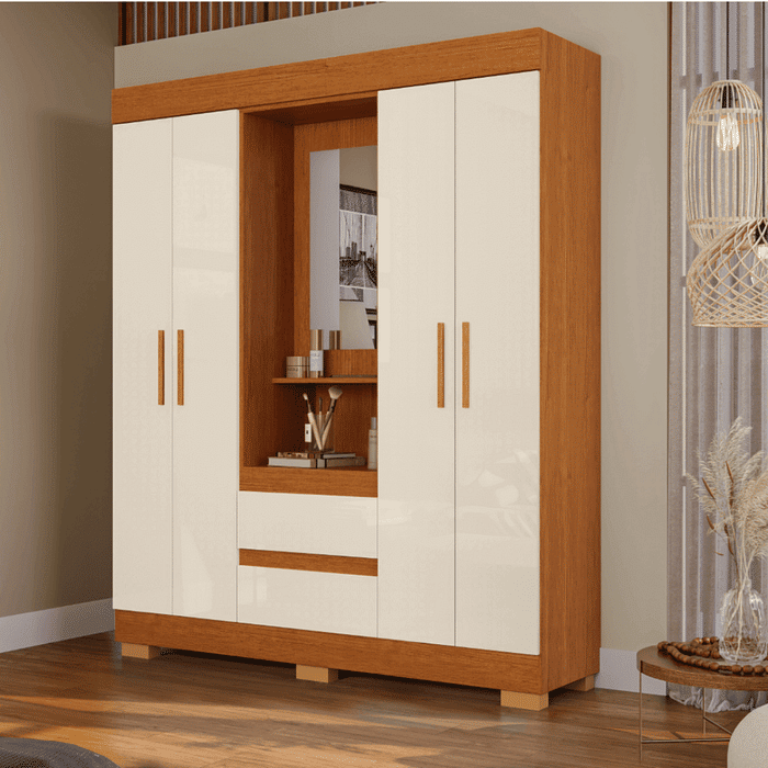 Guarda-Roupa Solteiro Capelinha com Espelho Isabely Cinamomo/Off White - Acp Móveis