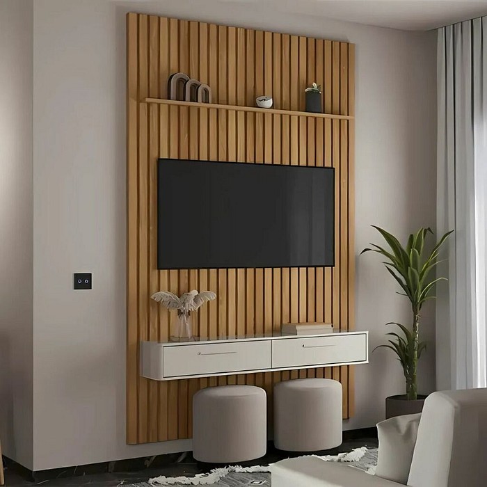Painel Frisado Bali 1.5 para Tv até 55 Com Bancada Bali Freijo/off White - Lukaliam