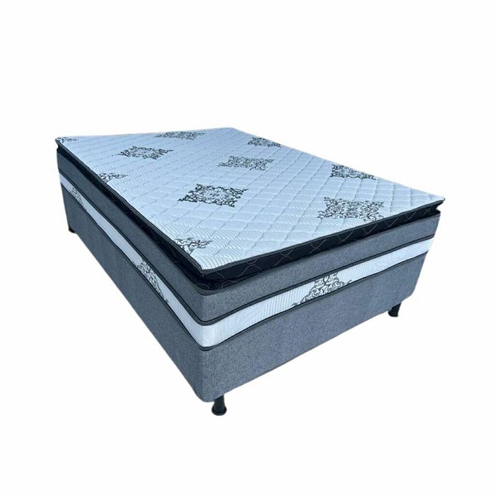 Cama Box Casal Conjugada 138x188x69 Malu Charm Premium Tec em Malha - Cinza