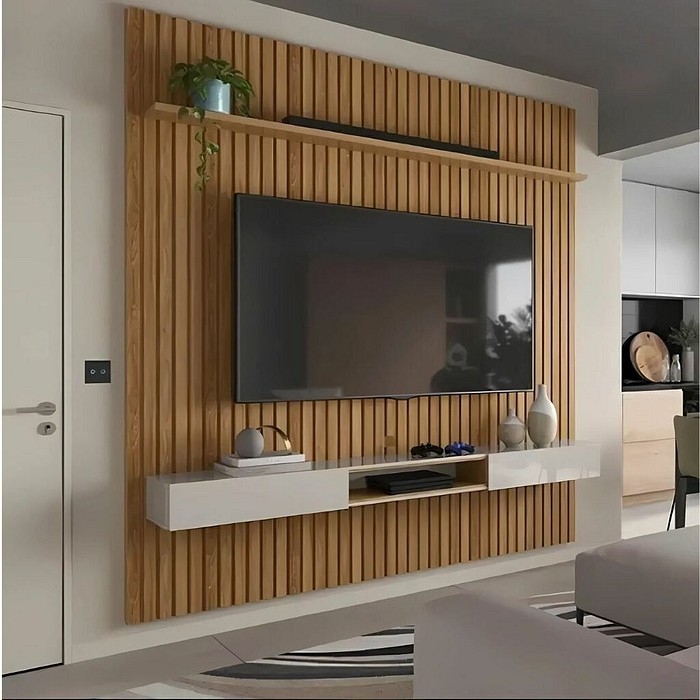 Painel Frisado Bali 2.4 para Tv até 75 Com Bancada Bless Freijo/off White - Lukaliam
