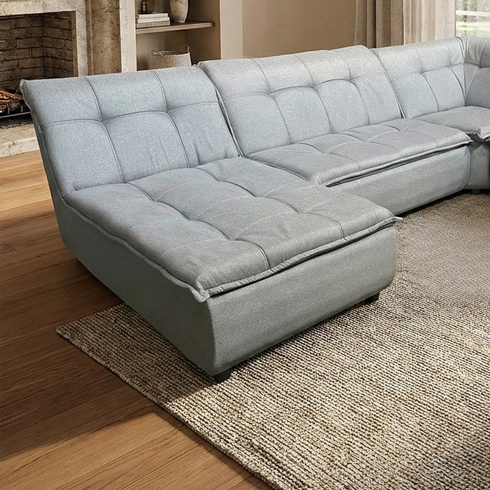 Sofá de Canto Vivace com Chaise 4 Peças Tecido Linho - Cinza Claro