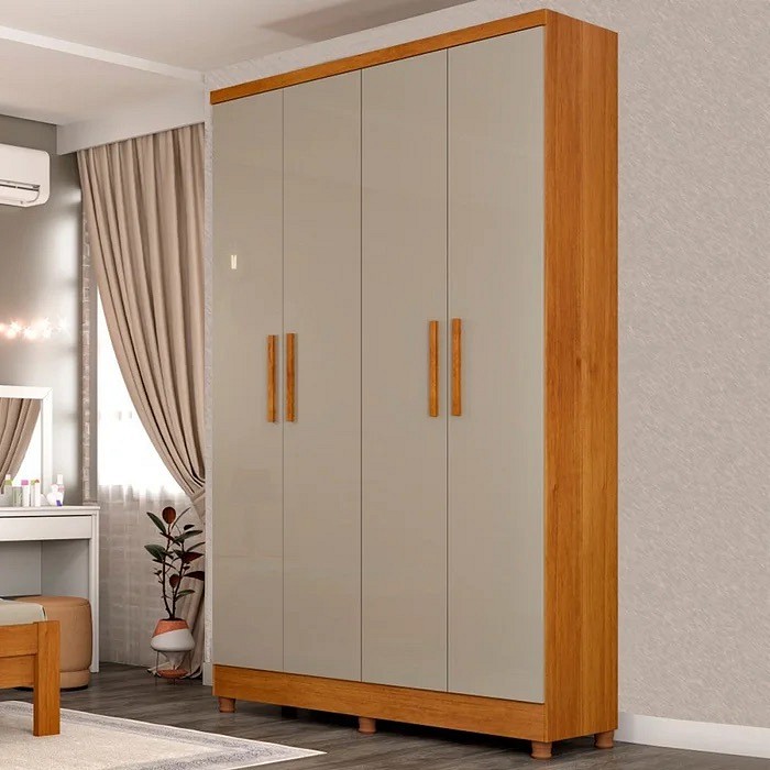 Guarda‑Roupa Amsterdam 4 Portas Tcil – Cinamomo/Off‑White com Pés