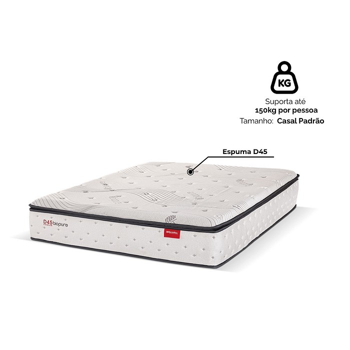 Colchão D45 Biopure Pillow Top Casal 138x188x30 Reconflex