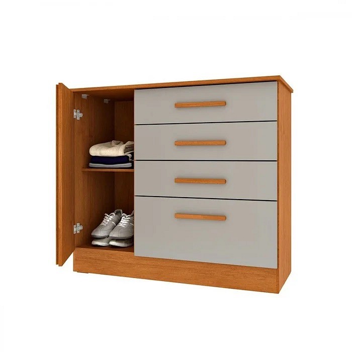 Cômoda Guarani com 4 Gavetas e 1 Porta Ripada - Cinamomo/Off White - TCIL Móveis 