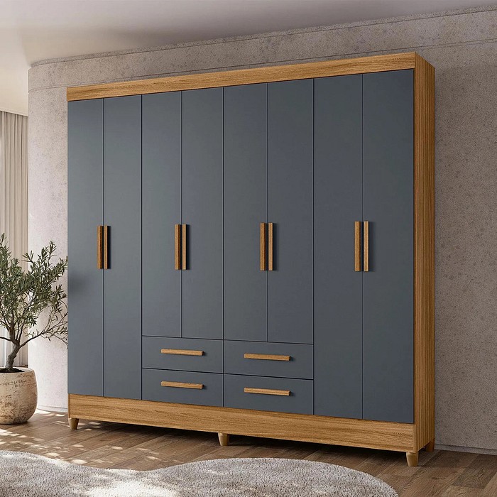 Guarda-Roupa Casal Moval Flórida 8 Portas Freijó/Cinza