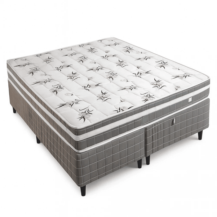 Conjunto Box Viena Queen Base + Colchão Molas Ensacadas 198x158x52