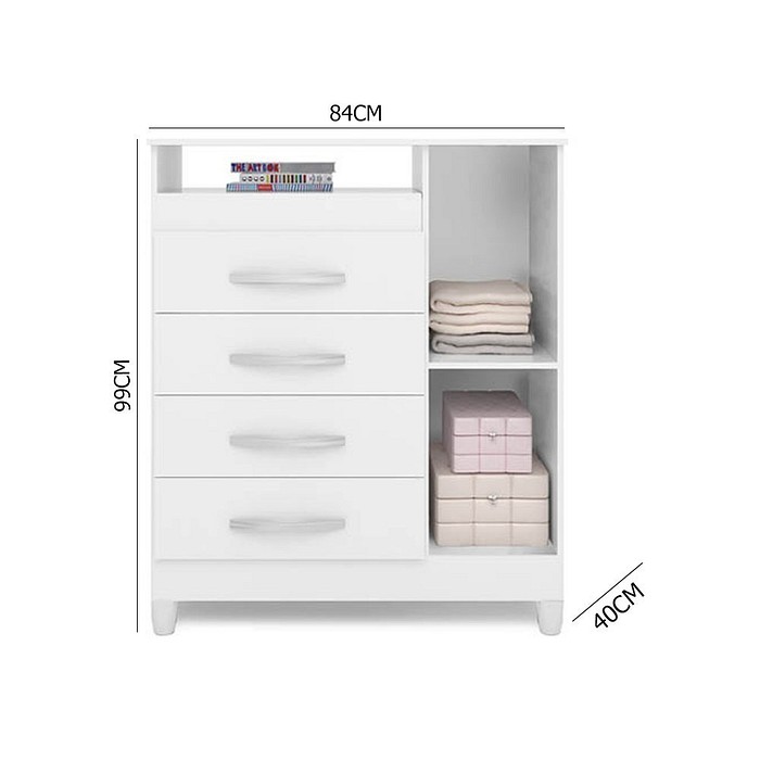 Cômoda para Quarto 4 Gavetas com Sapateira Albatroz Turquesa Branco/Quadriflex