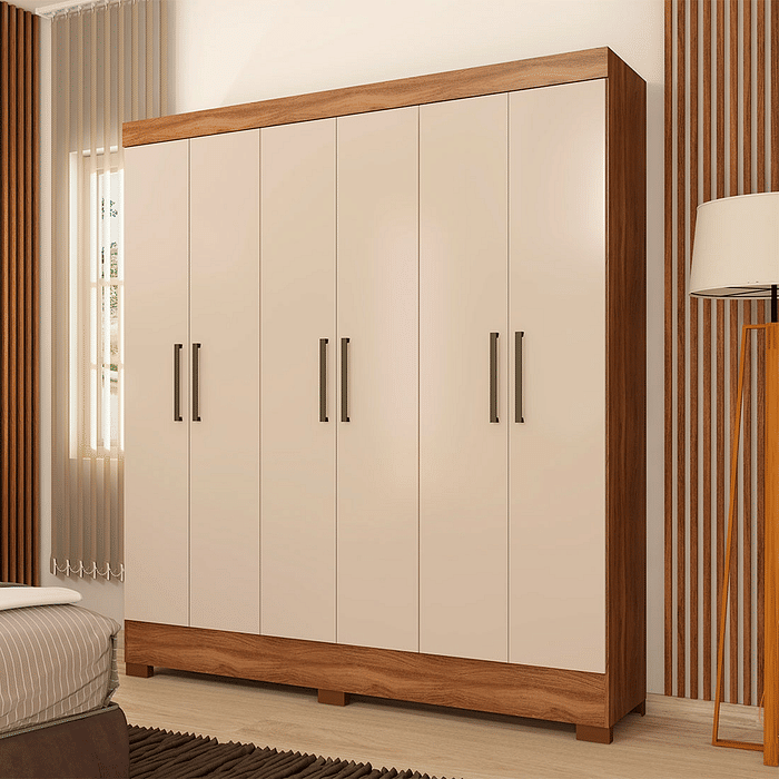 Guarda-Roupa Casal 6 Portas Demóbile Verso Amendoa com Off White