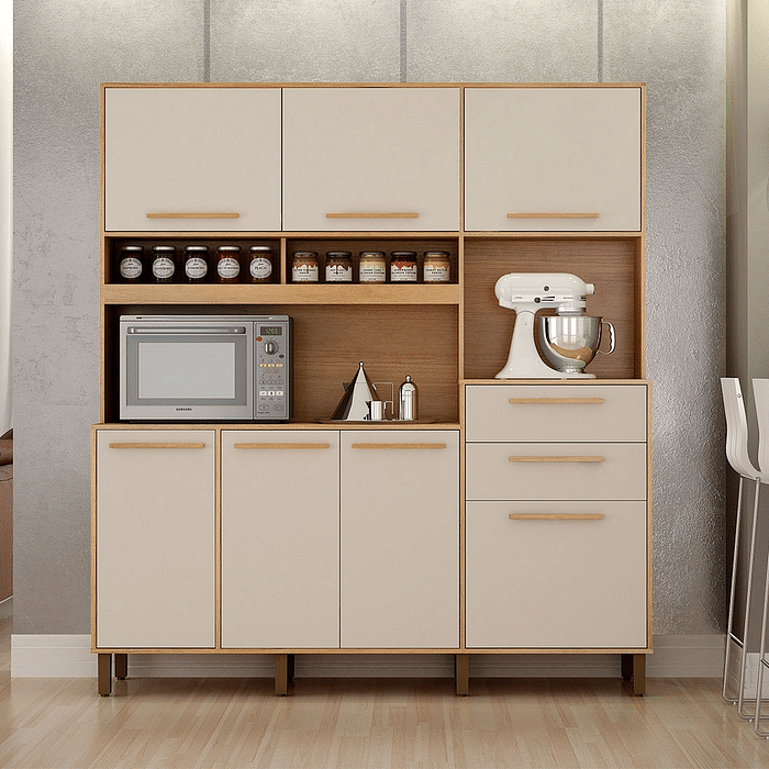 Armário de Cozinha Kit 7 Portas 2 Gavetas Valdemóveis Fortaleza Cinamomo/Off White