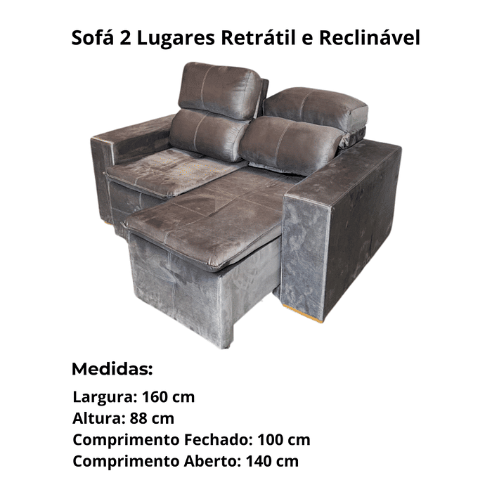 Sofá Retrátil e Reclinável Inovaflex Smart Milenium 2 Lugares Grafite