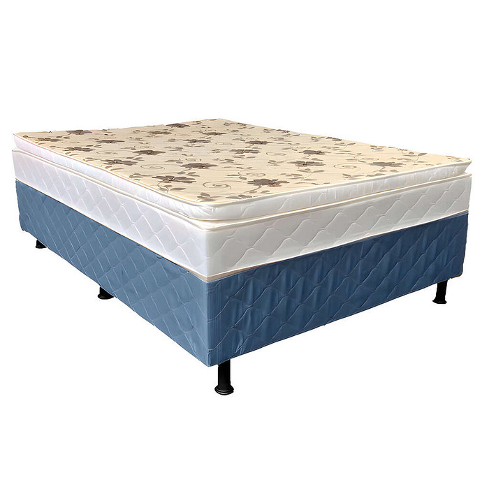 Cama Box Casal Conjugada 138x188x62 Malu Charm Azul Com Pillow Top