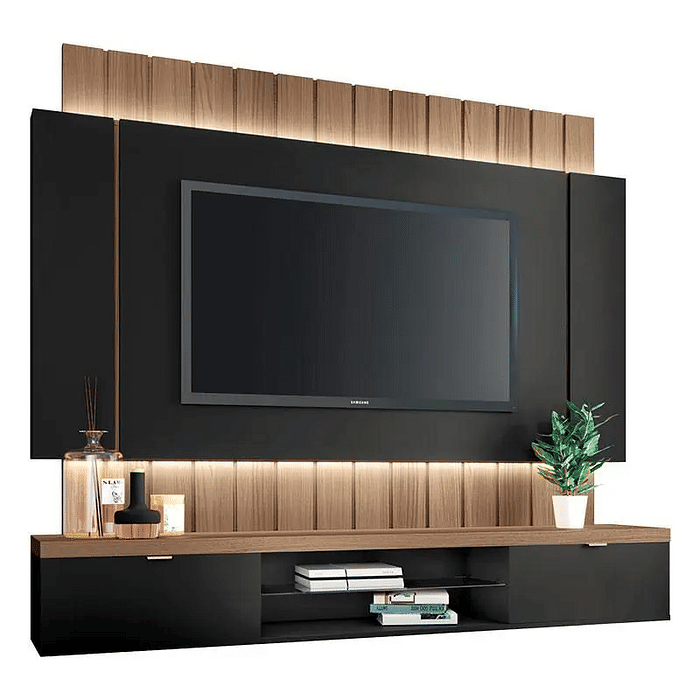Painel para TV 55 Polegadas HB Móveis Illusion Preto/Castanho