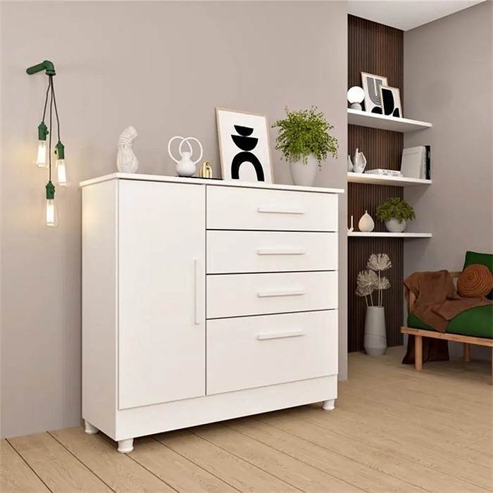 Cômoda Chicago com Sapateira 4 Gavetas Branco - Tcil Móveis