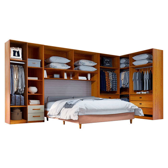 Guarda-Roupa Casal Modulado Tivoli 6 Peças 100% MDF, Natural/Bege - Bom Pastor