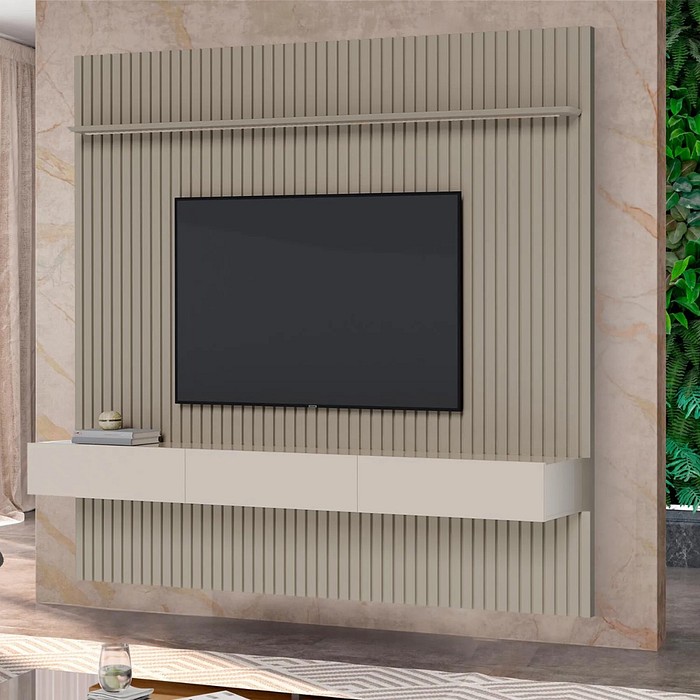 Home Ripado Prime 2.8m Imcal Gianduia/Off White Painel Suspenso 3 Gavetas Prateleira Regulável TV até 80"
