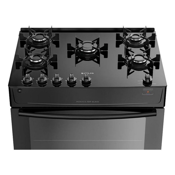 Fogão 5 Bocas Mesa de Vidro Atlas Mônaco Top Glass Automático Preto