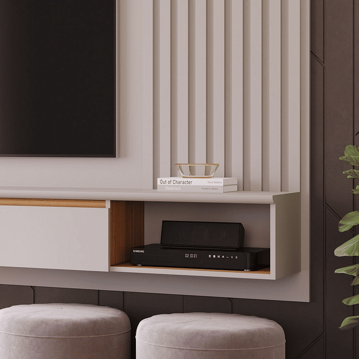 Painel para TV 65" Bahamas Plus 100% MDF Permobili Off White/Nature