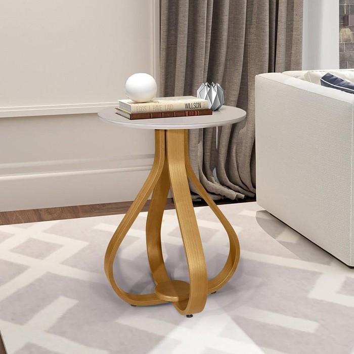 Mesa Lateral JA Móveis Inovare com Tampo de Vidro Nature/Off White