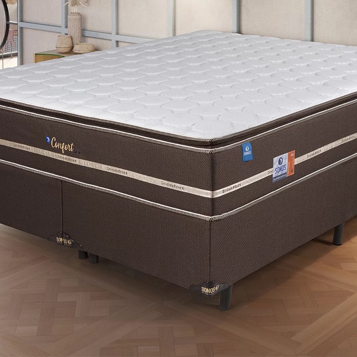 Conjunto Base Box + Colchão Molas Ensacadas King Size 193x203x62 Sonos Confort In Brown