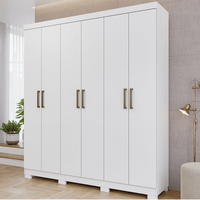 Guarda-Roupa Casal Em MDF 6 Portas Panan Milena Branco