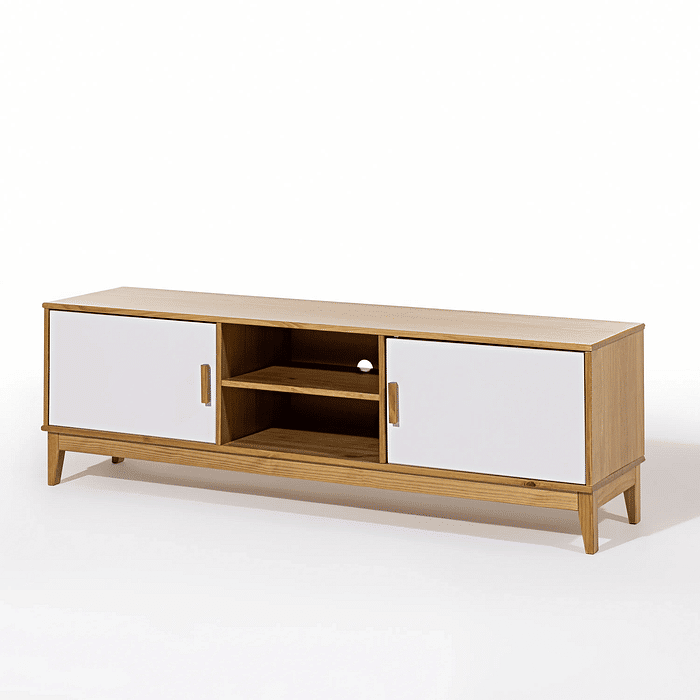 Rack para TV Alamo em Madeira Natural + Branco