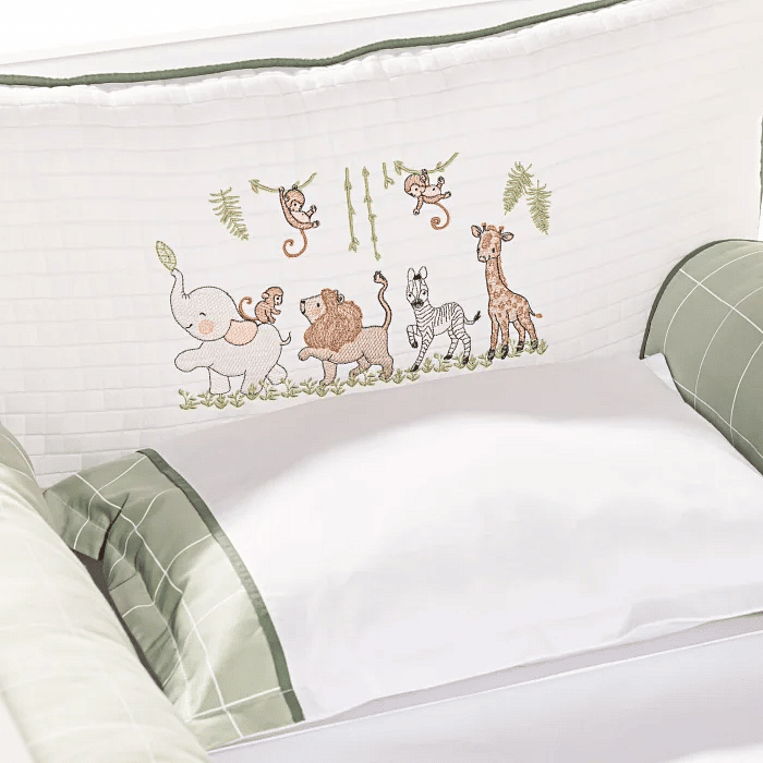 Cabeceira Berço Safari Bordado 1 Peça em Percal 230 fios antialérgico e tricoline para Berço Americano