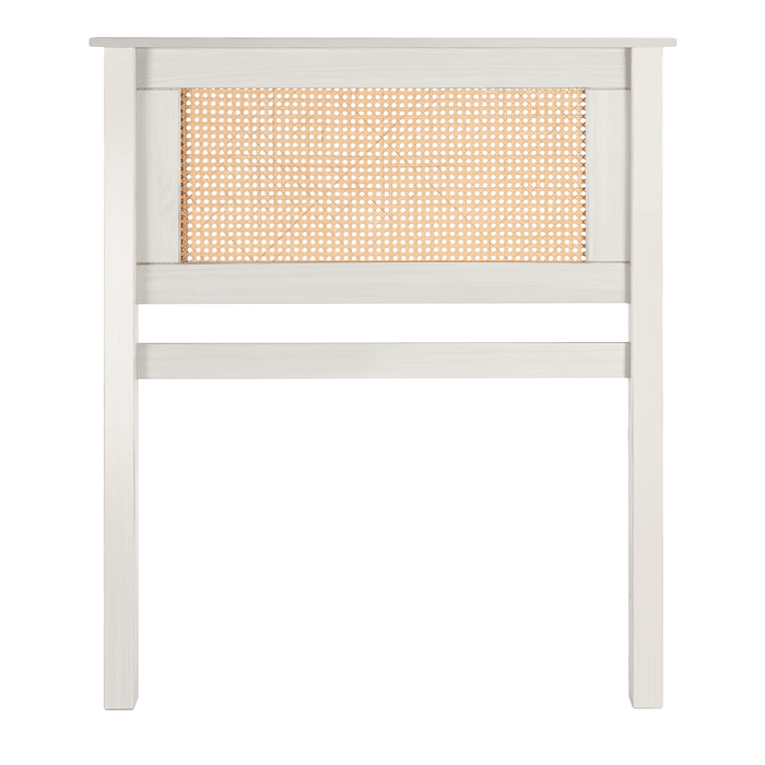 Cabeceira de Cama SOLTEIRO 94 cm Nature Madeira e Rattan na Cor Branca