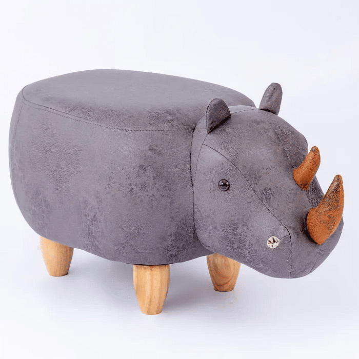 Puff Infantil Rinoceronte Couro Sintético e Madeira