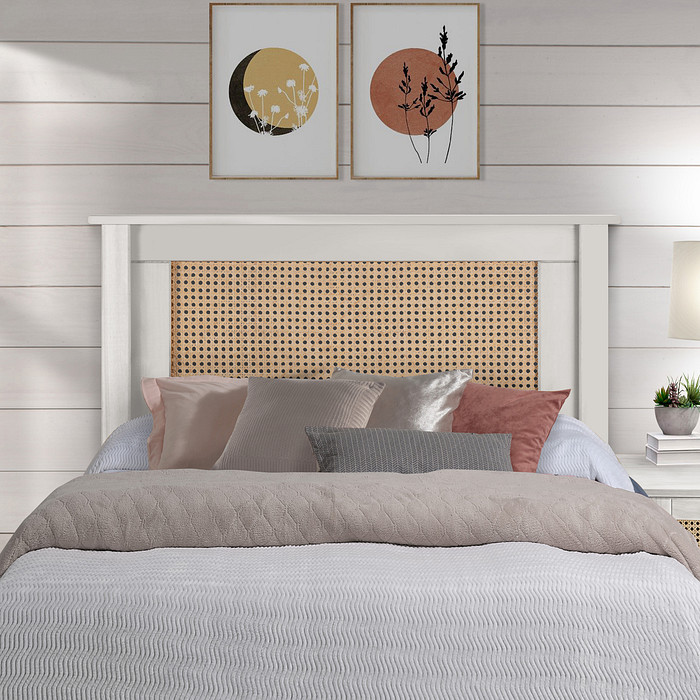 Cabeceira de Cama SOLTEIRO 94 cm Nature Madeira e Rattan na Cor Branca