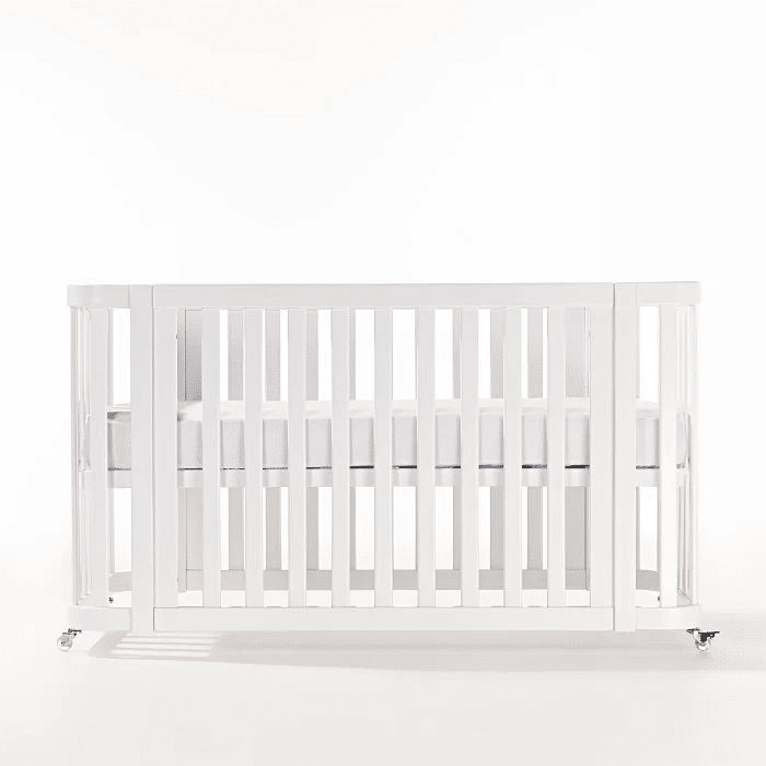 Berço Evolutivo 1,2,3 de Madeira Maciça 3 em 1 Branco com Rodinhas