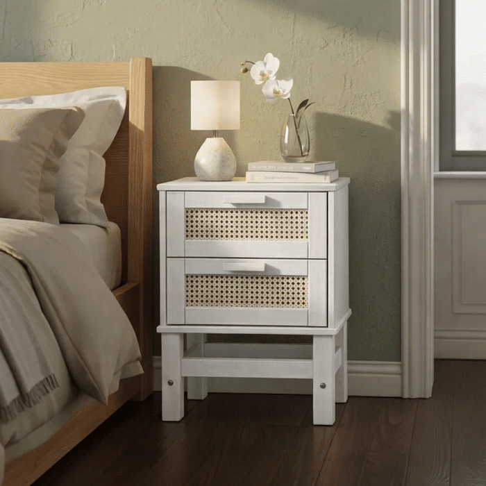 Mesa de Cabeceira Nature Rattan 02 Gavetas na Cor Branca