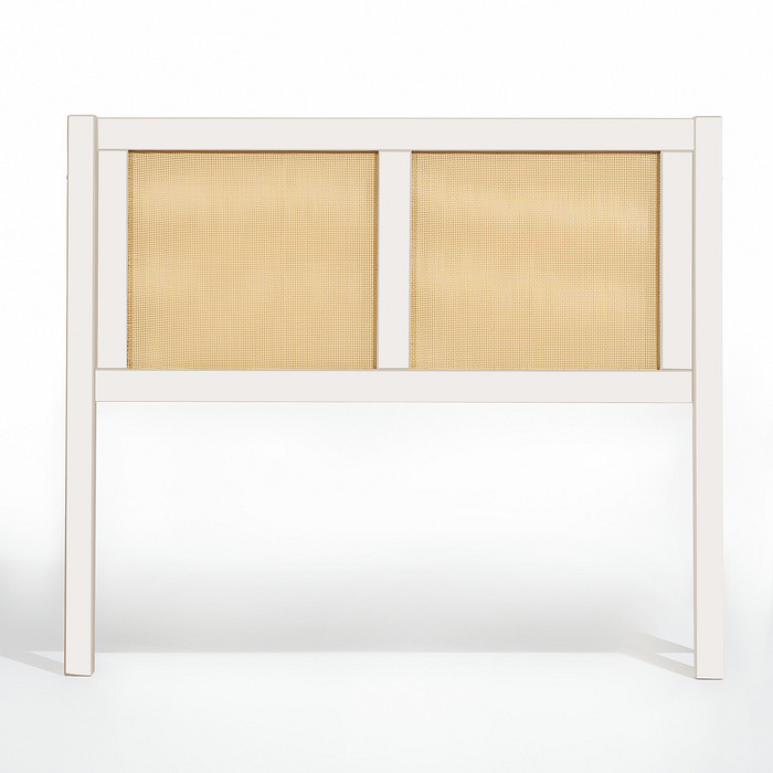 Cabeceira de Cama CASAL 140cm Paglia Madeira e Rattan na Cor Branca