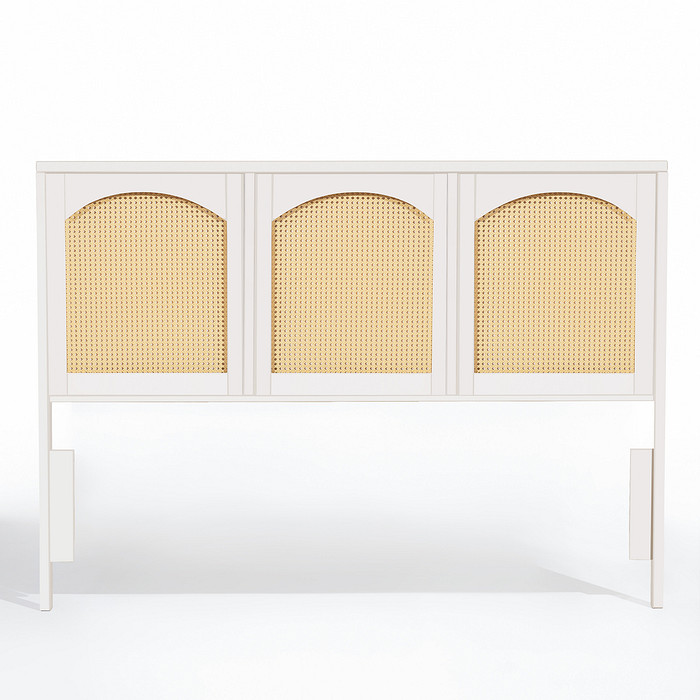 Cabeceira de Cama QUEEN 166cm Arcs Madeira e Rattan na Cor Branca