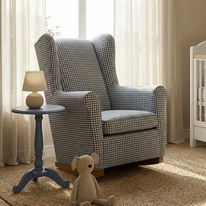 Poltrona de Amamentação Cloud com Balanço Xadrez Azul