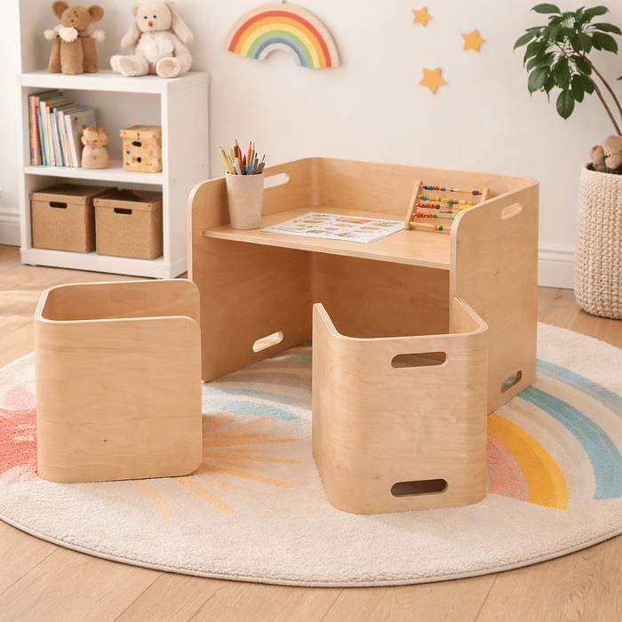 Conjunto Mesa e Cadeira Infantil Multifuncional de Madeira