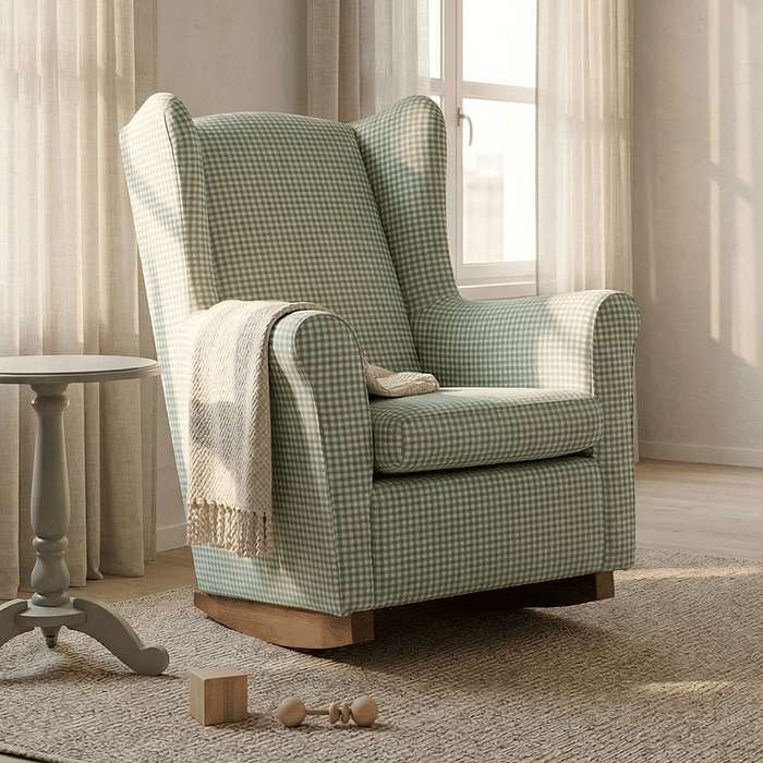 Poltrona de Amamentação Cloud com Balanço Xadrez Verde