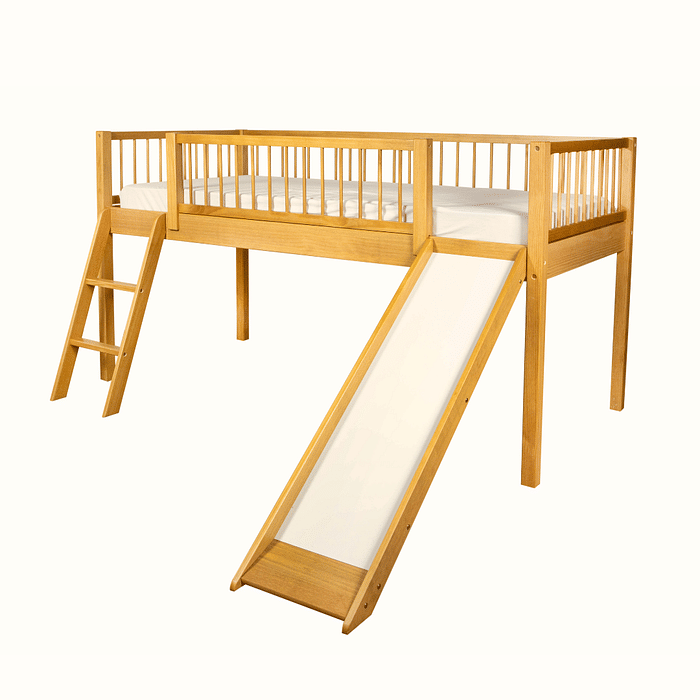 Cama Infantil de Solteiro Com Escorregador Bloomie em Madeira Maciça Pinus Mel