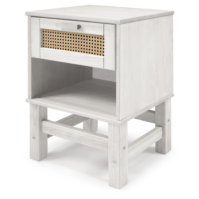 Mesa de Cabeceira Nature Rattan Gaveta e Nicho na Cor Branca