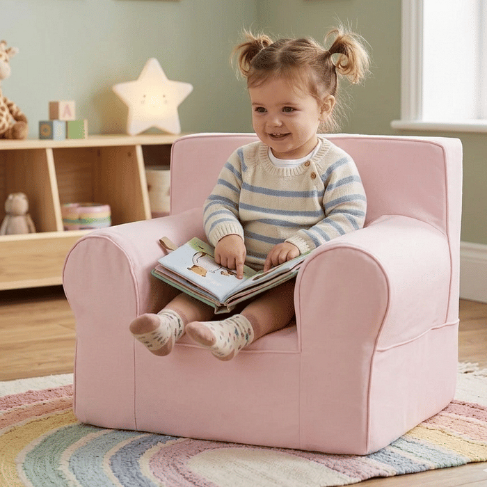 Mini Sofá Poltrona Infantil Rosa de Espuma com Alça de Transporte e Capa Lavável