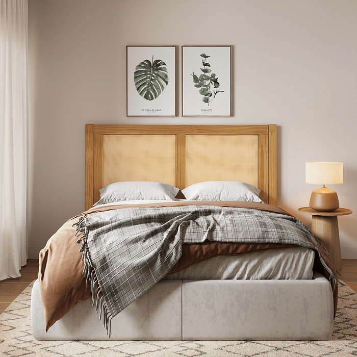 Cabeceira de Cama CASAL 140cm Paglia Madeira e Rattan
