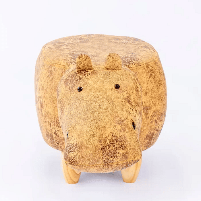 Puff Infantil Hipopótamo Couro Sintético e Madeira